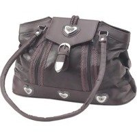 Embassy Large Brown Genuine Leather Purse Southwest Silver Heart Conchos