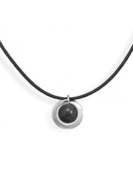 MMA Silver - 16 inch Black Rubber Necklace with Black Onyx Pendant