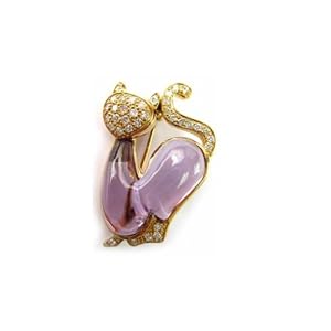 Animal Collection Amethyst and Diamond Cat 18KYG Pin by