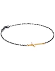 Mizuki 14k Side Cross Bracelet On Oxidized Silver Chain