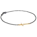 Mizuki 14k Side Cross Bracelet On Oxidized Sil