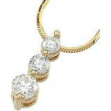 14K Yellow Gold Three 3 Stone Diamond Pendant With Chain