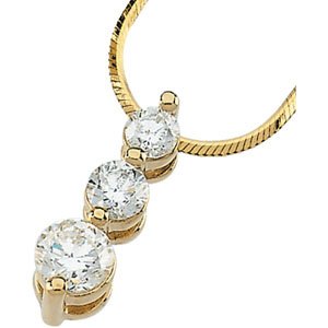 14K White Gold Three 3 Stone Pendant Slide On 18 Inch Diamond-Cut Snake Chain