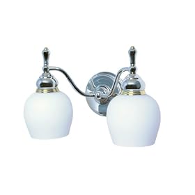 Moen 18010-16 Monticello Vanity, 2 Light, Opal White Glass with Brass and Chrome Finish by Moen
