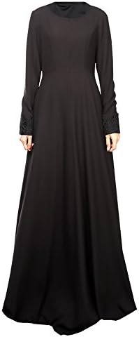 HEART1ST Long Sleeve Women Kaftan Abaya Dress Muslim Jilbab Wear Maxi Dress (L, BLACK)