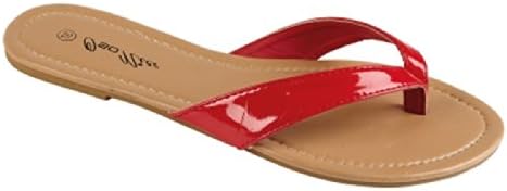Ladies Patent Flip Flops Toe Post Sandals Red 5-38