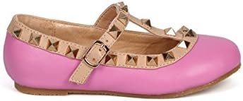 Fab Kicks DK61 Leatherette Round Toe Studded T-Strap Ballerina Flat (Toddler/ Little Girl/ Big Girl) (1, Pink)