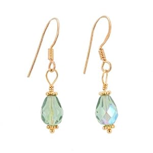Gold Vermeil and Teal Blue Swarovski Crystal Teardrop Shaped Dangle Earrings, #7509