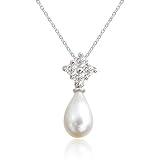 Sterling Silver Freshwater Cultured Pearl & Cubic Zirconia Drop Pendant by Cheline, 18