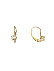 Round Shape Cubic Zirconia - Hoop Earrings in 14kt Yellow Gold - Lever Back