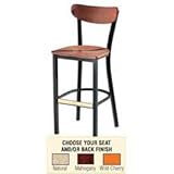 MTS Seating 921-30 Wood, Natural Boomerang Back Bar Stool - Metal Fram