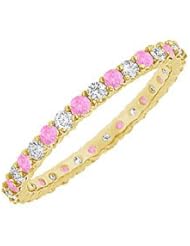 Pink Sapphire and Diamond Eternity Bangle 14K Yellow Gold - 6.00 CT TGW