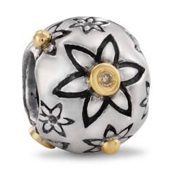 Buy Authentic Pandora Jewelry Silver 14k Yellow Gold Flower Power with Champagne Diamond Charm