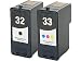 Remanufactured LEXMARK Printer Ink Cartridge 2pk Black + Colour 32 / 18C0032 + 33 / 18C0033 for printers P915 P4330 P4350 P6250 P6350 X3330 X3350 X5250 X5270 X5450 X5470 X7170 X7350 X8350 Z815 Z816 Z818 Black + Tri-Colour Ink Jet Cartridges