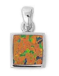 Sterling Silver Black Lab Opal Womens Pendant Beautiful Charm Pure 925 New 15mm with 2mm Rope Chain