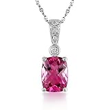 14k White Gold Pink Tourmaline & Diamond Pendant with Chain
