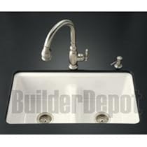 Hot Sale KOHLER K-5838-7U-96 Deerfield 33-inch by 22-inch Under-mount Smart Divide Double Equal Bowl Kitchen Sink, Biscuit