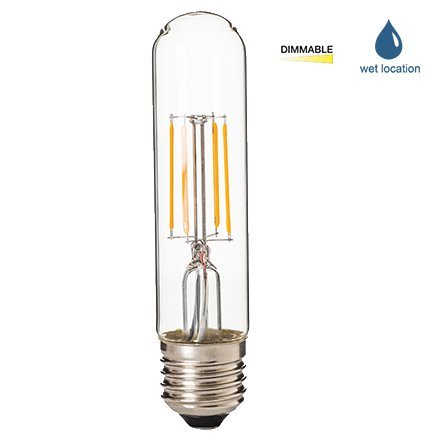 LED2020 LED T10 Filament Light Bulb, 120VAC, Daylight (5000K), 4.5W to Replace 60W Incandescent Bulbs, E26 Base, Dimmable, Clear Bulb, UL Certified