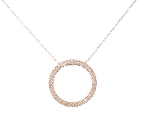 14k Yellow Gold Diamond Circle Pendant (1 10 cttw) - 18