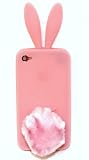 Light Pink Bunny Rabbit with Tail Apple iPhone 4 / 4th Gen / 4G At&T / Verizon Soft Silicone Skin Cell Phone Case + Microfiber Bag