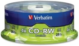 Verbatim 4x CD-RW Media. 25PK CDRW 2X-4X 700MB 80MIN BRANDED SPINDLE OPTMED. 700MB - 120mm Standard - 25 Pack Spindle