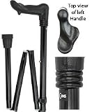 Black Palm Grip Walking Cane With Folding, Adjustable Aluminum Shaft and Collar