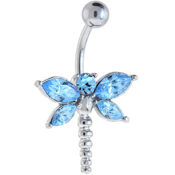 Aquamarine GEM DRAGONFLY Belly Ring