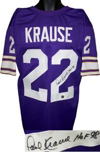 Paul Krause Signed Minnesota Vikings Jersey - HOF 98