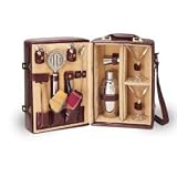 Picnic Time Manhattan Insulated Two-Bottle Cocktail Case/Bar Tool Kit, Mahogany
