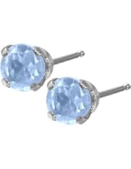 Genuine 0.18tcw 3mm Aquamarine 14 Karat White Gold Baby Earrings