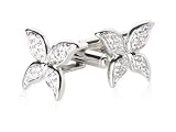 Gorgeous Diamond CZ Pave Silver Plated Butterfly Cufflinks with Presentation Box
