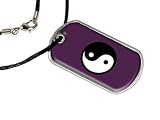 Yin Yang - Purple - Military Dog Tag Black Satin Cord Necklace