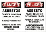 ASBESTOS CANCER AND LUNG DISEASE HAZARD AUTHORIZED PERSONNEL ONLY RESPIRATORS AND PROTECTIVE CLOTHING ARE REQUIRED IN THIS AREA (BILINGUAL) Sign - 14 x 20 .040 Aluminum