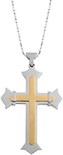 Vmculb Men's Stainless Steel Jewellery Pendant Necklaces Cross Bound 2 Corners Rood 73x52MM Gold
