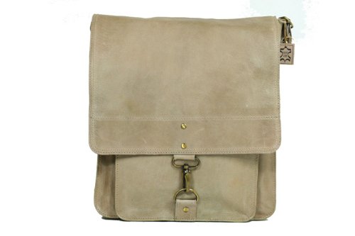Unisex Messenger-Tasche aus robustem Echt - Leder in beige