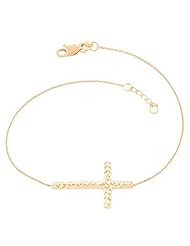 14 Karat Rose Gold Diamond Cut Sideways Polished Cross Adjustable Bracelet (7.5 inch)