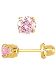 Jewelry Locker Child or Teen 14k Gold and Inverness Pink CZ Piercing Earrings (5.00 mm)