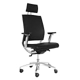 Amstyle Serie 8 Alu Design Chefsessel / Drehstuhl mit Synchronmechanik und Kopfst&uuml;tze, Echt-Leder schwarz