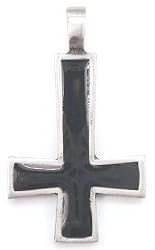 Black Inverted Cross Pewter Pendant Necklace