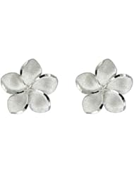 14K White Gold Extra Large Hawaiian Plumeria Flower Earrings