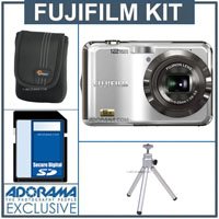 Fujifilm FinePix AX200 Digital Camera Kit, - Silver - with 4 GB SD Memory Card, Camera Case , Table Top Tripod,