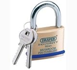 Draper 40mm Solid Brass Padlock & 2 Keys With Mushroom Pin