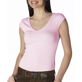 Bella V-Neck Cap Sleeve Mini-Rib T-Shirt