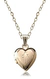Children's 14k Gold Filled Heart Locket Pendant with Engraved Cross, 13