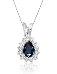14K White Gold Pear Shape Sapphire and Diamond Pendant (3/4ct tgw 18" chain)
