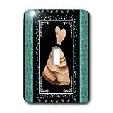 Jaclinart Dress Damask Ribbons Leaves Nature - Warm tan frilly dress with leaves and teal green ribbon on black background - Light Switch Covers - single toggle switch