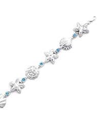 Sterling Silver Seashell Bracelet with Genuine London Swiss Blue Topaz Stones