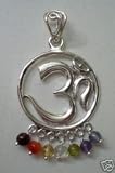 925 St Sterling Silver Gemstone OM Ohm Aum Buddha Enlightened Spiritual Tibetan Buddhist Mala Chakra Reiki Yoga Dangle Pendant Y&nbsp;With Purple Amethyst Orange Citrine Blue Carnelian Green Peridot Jade Green Aventurine Red Garnet Yellow Topaz Clear Crystal Faux Diamond Stone Beads 1 by 1/2 inch With A Beautiful Heavily Plated St Silver Chain