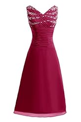 A-line V-neck Sequined Beaded Lace Crystals Crystal Knee Length Chiffon Evening Dress/Mother-of-the-Bride Dress/Prom Dress/Party Dress/Wedding Dress 