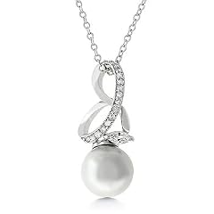 Eleganter Ketten-Anh�nger mit Zirkonia Diamanten und wei�er S��wasserperle, Brautschmuck, 14 Karat Wei�gold Vermeil